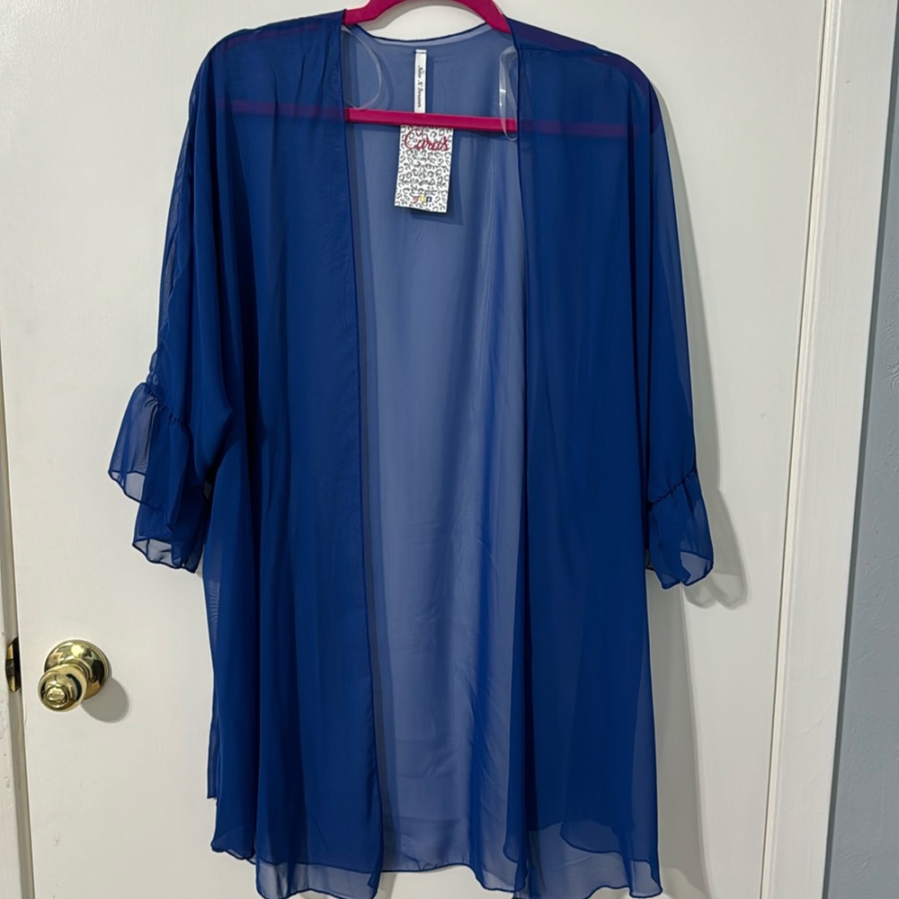 NWT Now N Forever blue sheer cardigan with ruffle